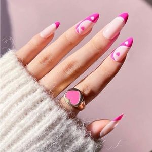 Long Almond Purple Heart Shaped Press On Nails 24 PCs